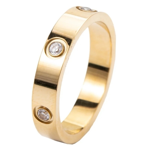NEW Unisex 14k Gold Plated Stainless Simulated Diamond Ring Size 7 - Picture 10 of 13